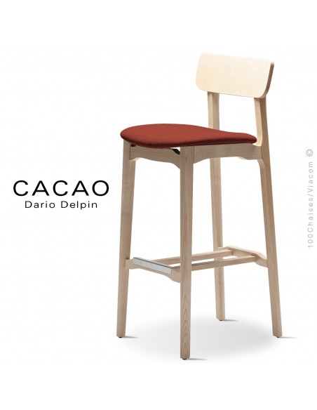 Tabouret de bar design CACAO-SG-80, piétement bois, assise habillage tissu.