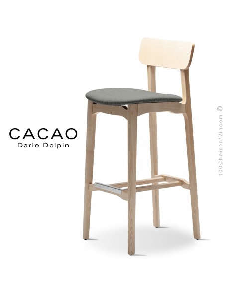 Tabouret de bar design CACAO-SG-80, piétement bois, assise habillage tissu.