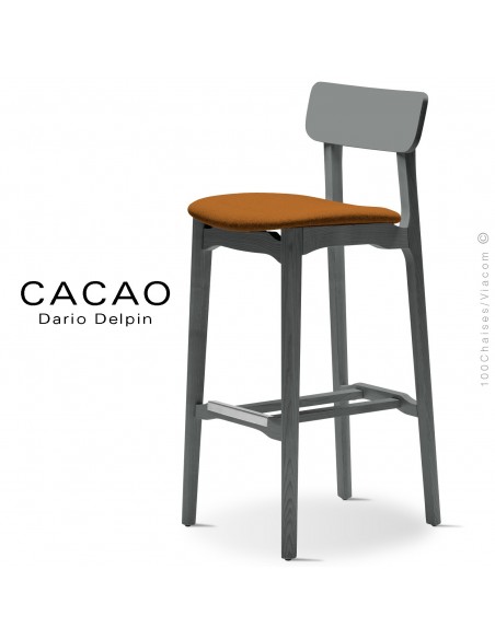 Tabouret de bar design CACAO-SG-80, piétement bois, assise habillage tissu.