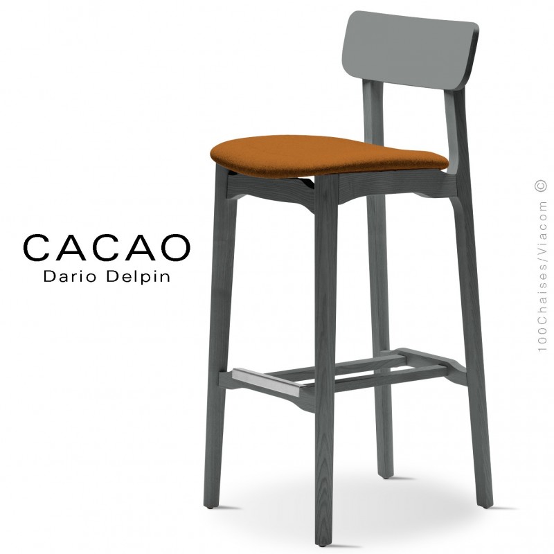 Tabouret de bar design CACAO-SG-80, piétement bois, assise habillage tissu.