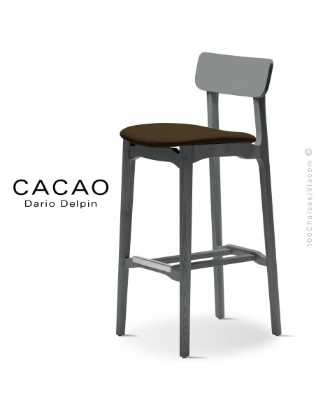 Tabouret de bar design CACAO-SG-80, piétement bois, assise habillage tissu.