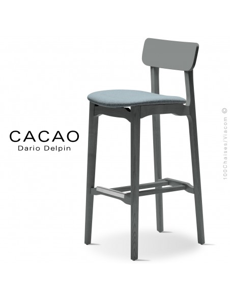 Tabouret de bar design CACAO-SG-80, piétement bois, assise habillage tissu.