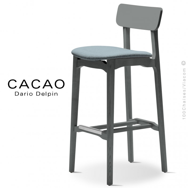 Tabouret de bar design CACAO-SG-80, piétement bois, assise habillage tissu.