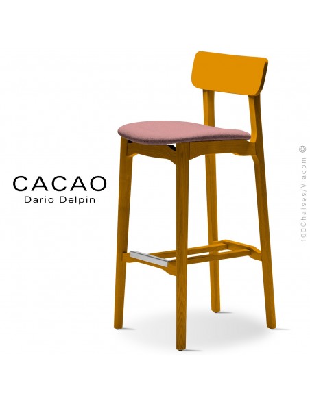 Tabouret de bar design CACAO-SG-80, piétement bois, assise habillage tissu.