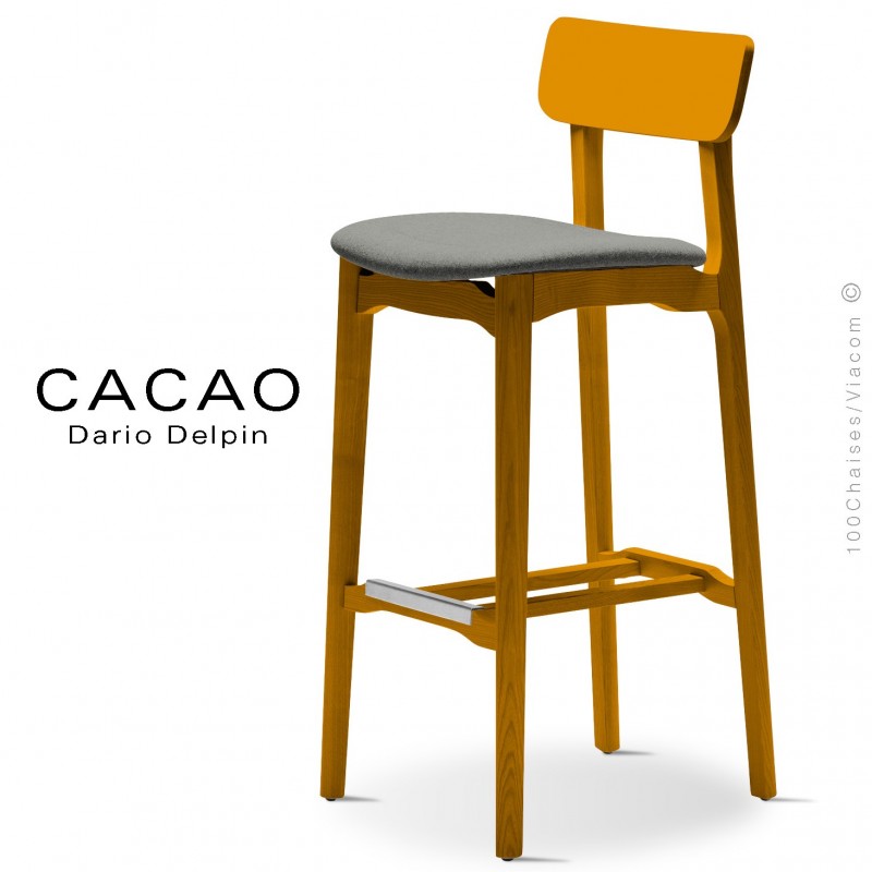 Tabouret de bar design CACAO-SG-80, piétement bois, assise habillage tissu.