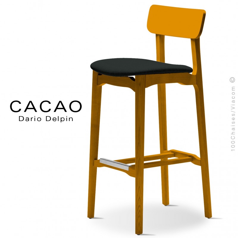 Tabouret de bar design CACAO-SG-80, piétement bois, assise habillage tissu.