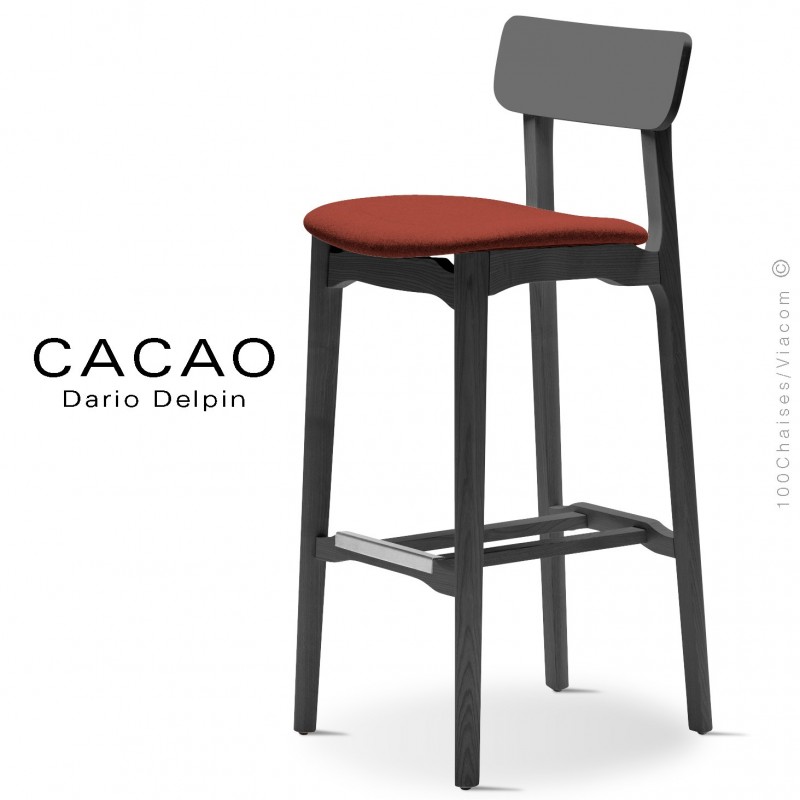 Tabouret de bar design CACAO-SG-80, piétement bois, assise habillage tissu.