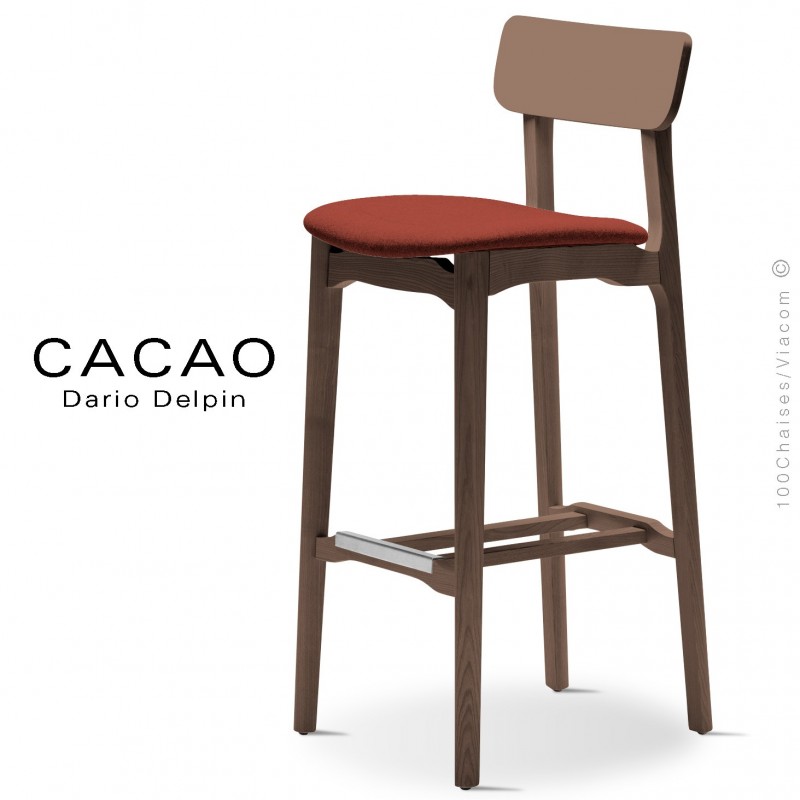 Tabouret de bar design CACAO-SG-80, piétement bois, assise habillage tissu.