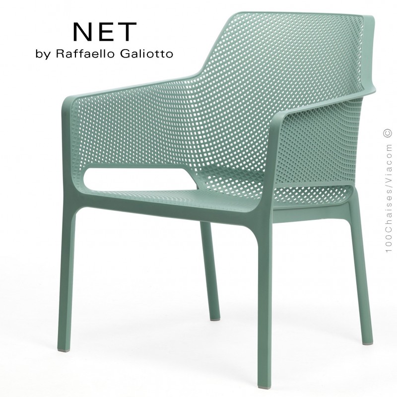 Fauteuil lounge NET relax, structure et assise plastique couleur vert.