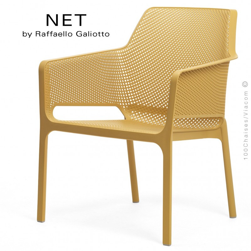 Fauteuil lounge NET relax, structure et assise plastique couleur jaune.