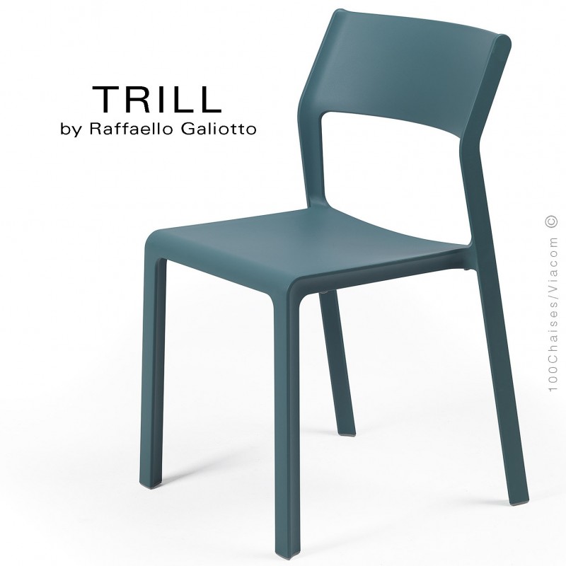 Chaise TRILL, sturcture et assise plastique couleur bleu.