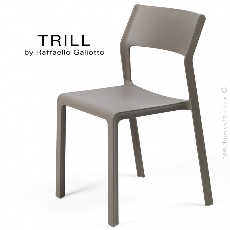 Chaise TRILL, sturcture et assise plastique couleur gris tourterelle.