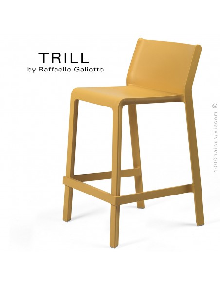 Tabouret de cuisine design TRILL, sturcture et assise plastique couleur jaune.