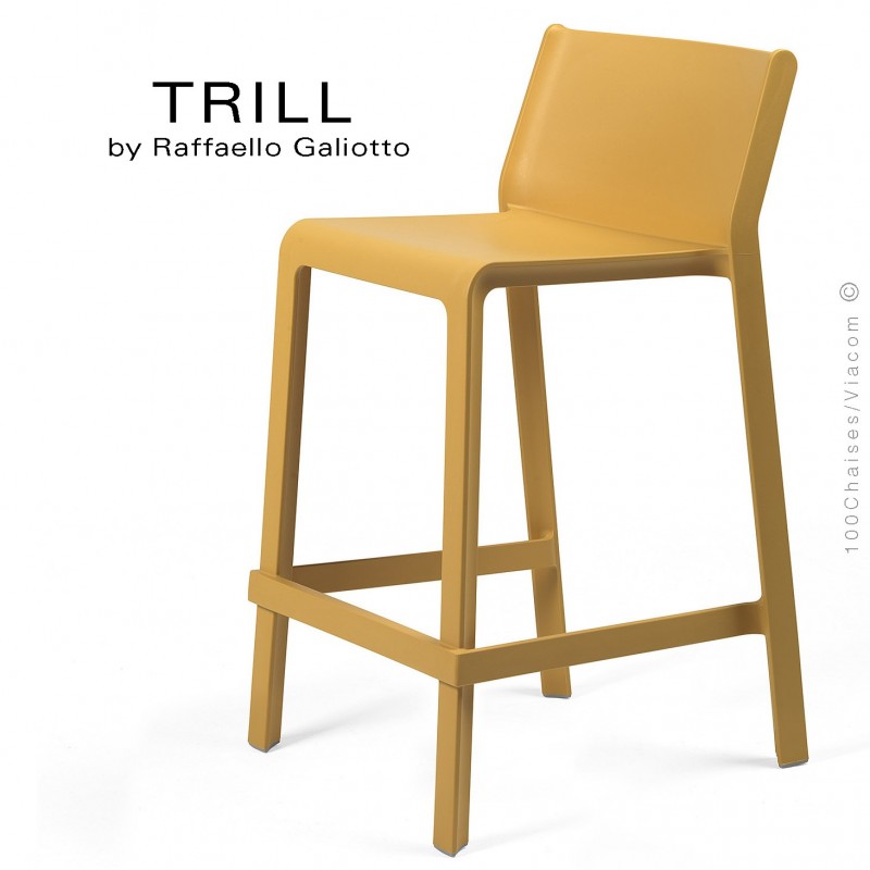 Tabouret de cuisine design TRILL, sturcture et assise plastique couleur jaune.