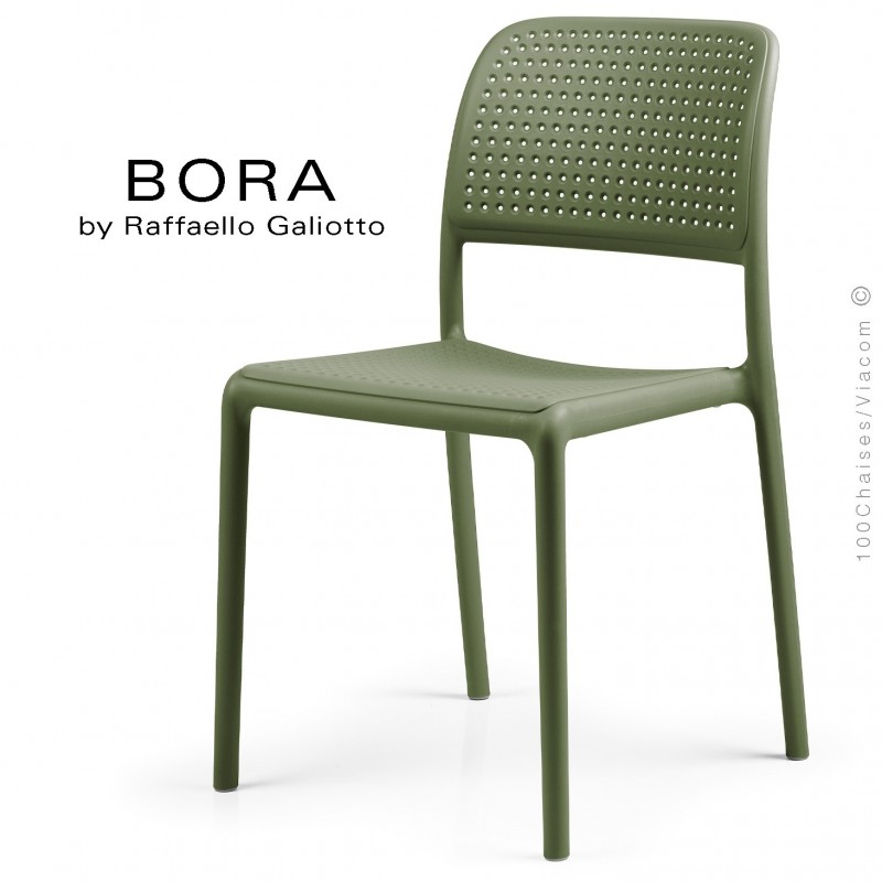 Chaise design BORA, structure 4 pieds, assise plastique couleur