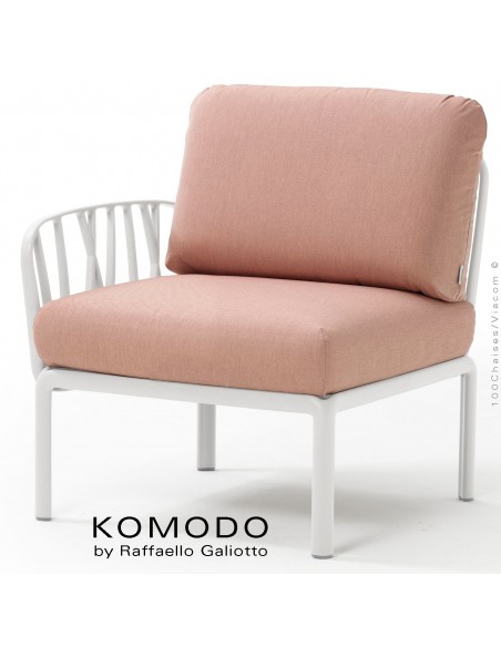 Élément latéral KOMODO, structure plastique blanc, coussin tissu rose.