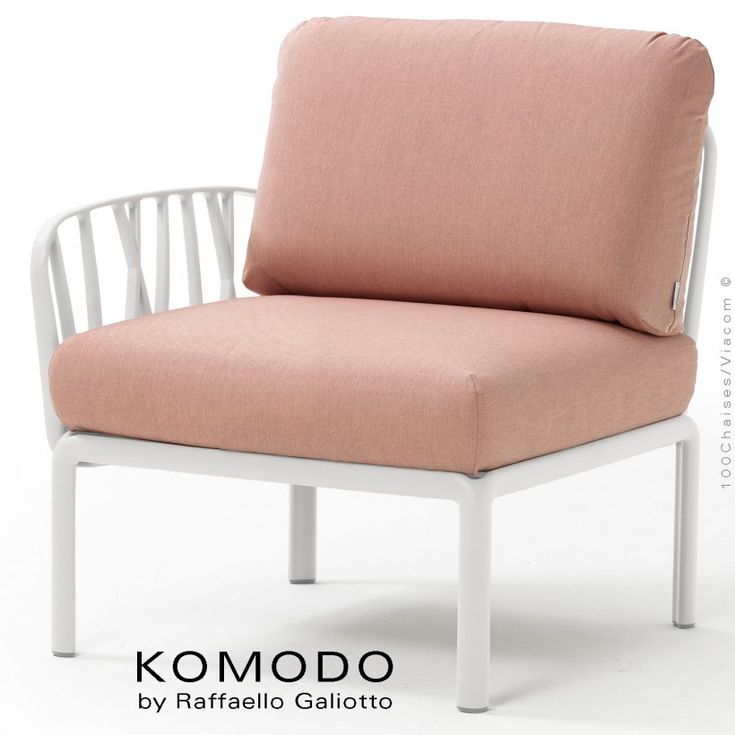 Élément latéral KOMODO, structure plastique blanc, coussin tissu rose.