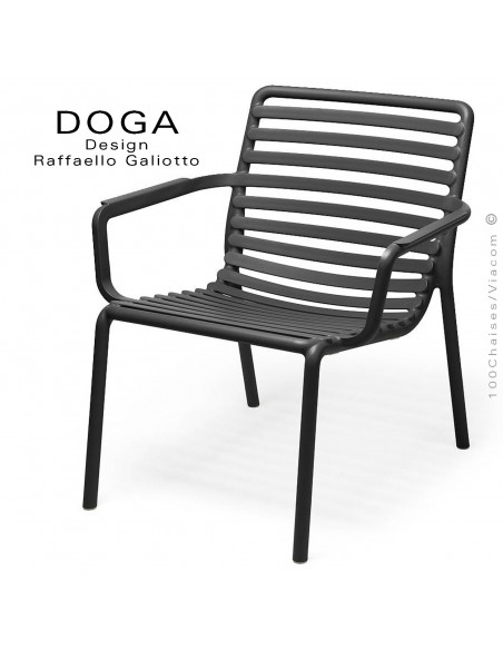 Fauteuil lounge design DOGA relax, structure et assise plastique monobloc couleur anthracite.