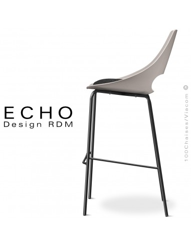 Chaise design seventies ECHO, piétement 4 pieds acier peint ou chromé  brillant, assise coque plastique couleur avec coussin.
