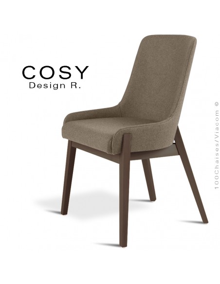 Chaise confort COSY, piétement bois de hêtre vernis, assise et dossier  garnis, habillage 100% laine vierge type feutre.