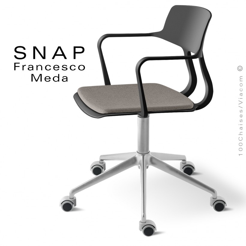 Chaise de bureau, esprit rétro SNAP, piétement aluminium noir ou